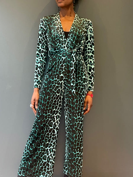 Jumpsuit in Green Leopard Print - full view