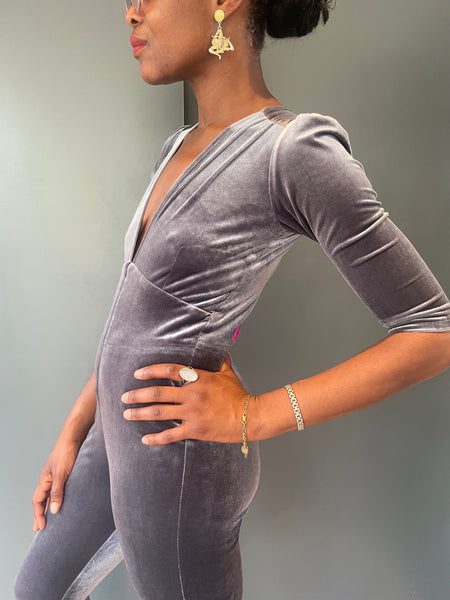 Grey Velvet Jumpsuit - side view 2