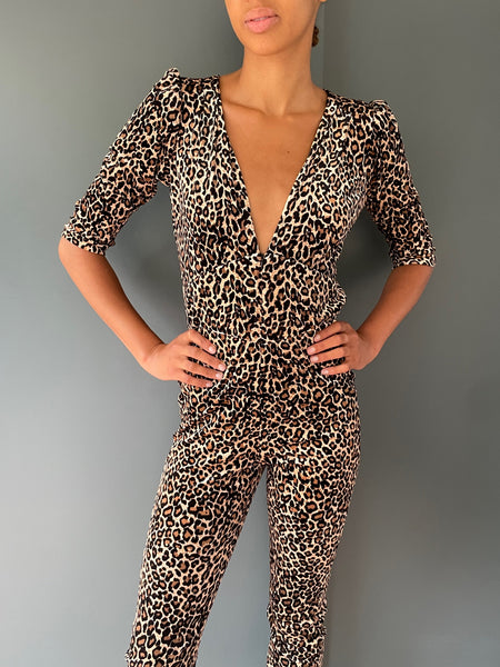 Ziggy Stardust Leopard Print Jumpsuit - close up front