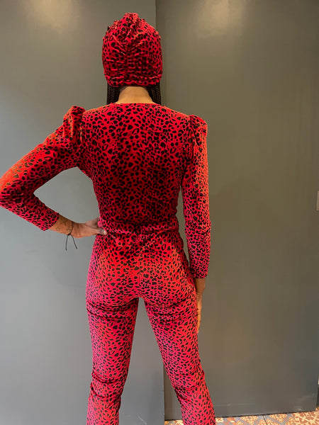 Jumpsuit in Pink Leopard Print - full rear view