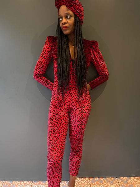 Jumpsuit in Pink Leopard Print - full front