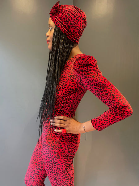 Jumpsuit in Pink Leopard Print - side view
