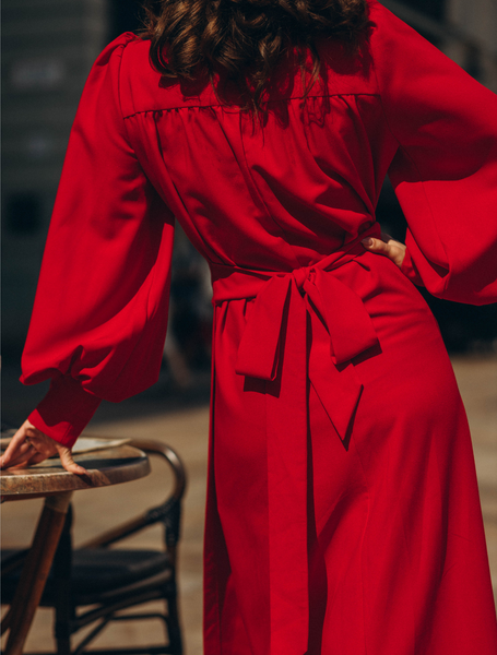 Wrap Dress in Red - back view