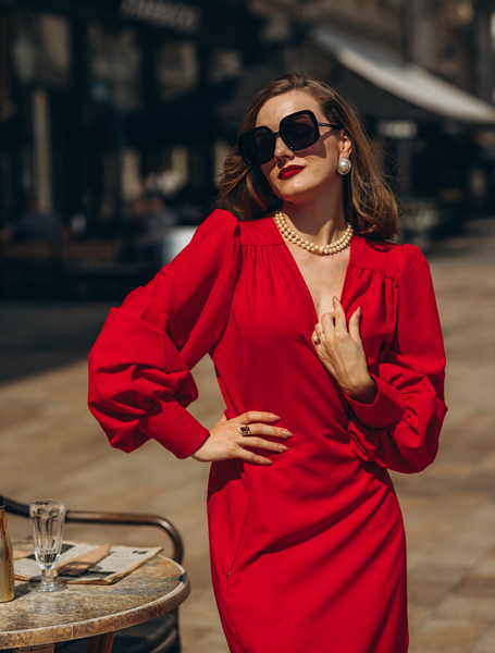 Wrap Dress in Red - front view 1