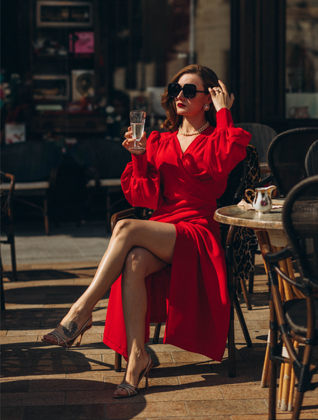 Wrap Dress in Red - front view 2