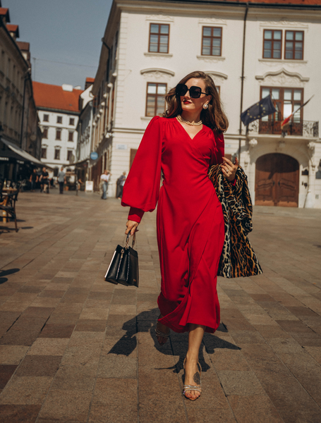 Wrap Dress in Red - full front view