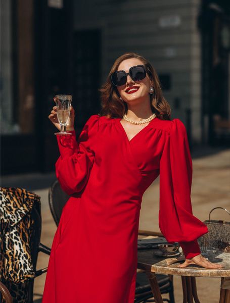 Wrap Dress in Red - front view 3