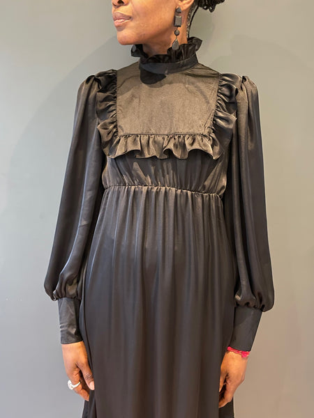 Prairie Dress in Black Silk - front detail