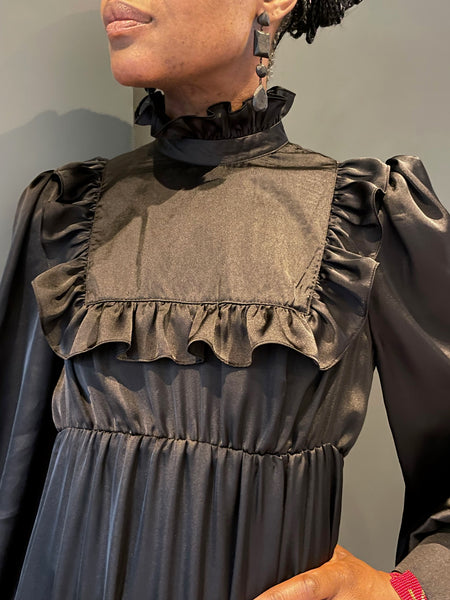 Prairie Dress in Black Silk - front detail