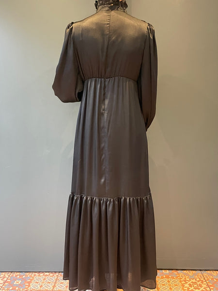 Prairie Dress in Black Silk - back view full figure