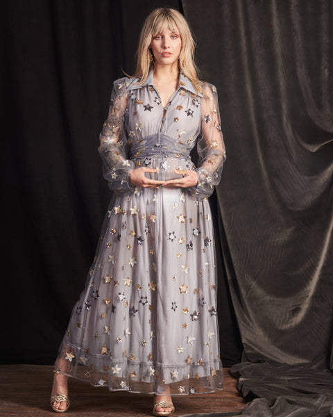 Blanche Dress in Grey Tulle - full front view 2