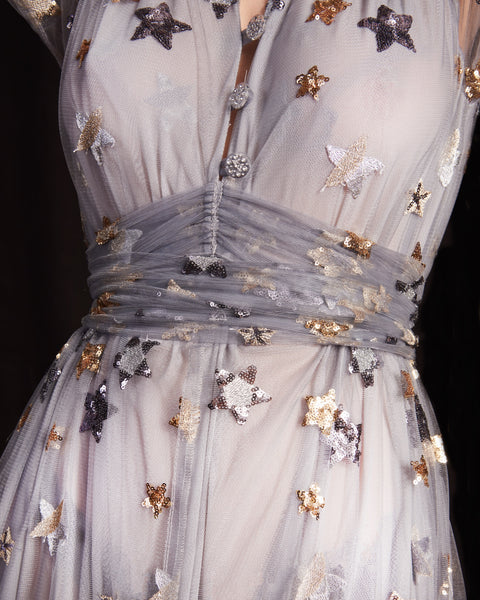 Blanche Dress in Grey Tulle - front detail