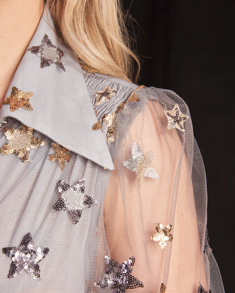 Blanche Dress in Grey Tulle - shoulder detail