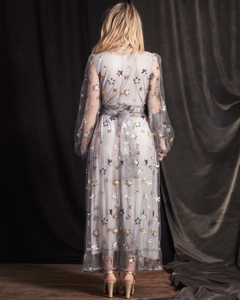 Blanche Dress in Grey Tulle - full back view