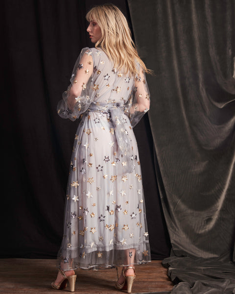 Blanche Dress in Grey Tulle - full back view