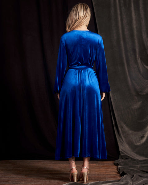 Babooska Dress in Blue Velvet - full back view