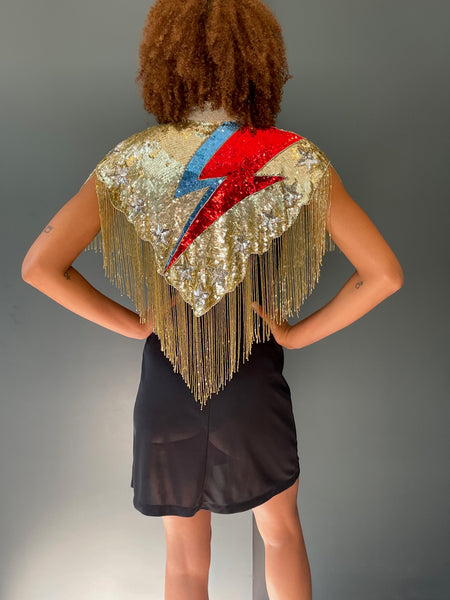 Sequinned Cape - The Gold Ziggy, back view