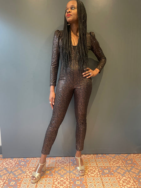 Jumpsuit in Black sequin - front view
