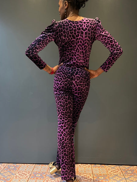 Pink Leopard Print Jumpsuit - from the back