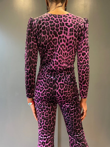 Pink Leopard Print Jumpsuit - back close up