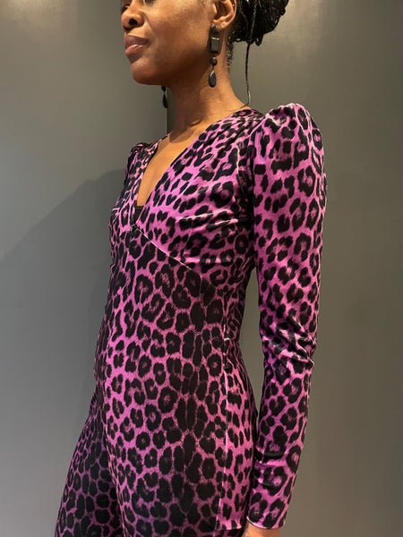 Pink Leopard Print Jumpsuit - from the side