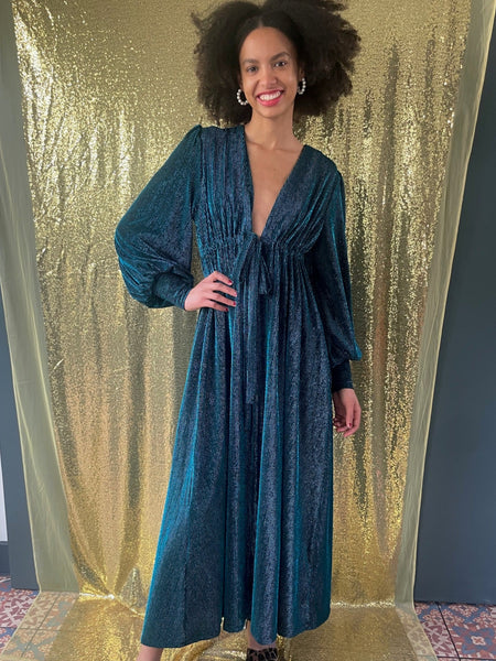Percy Dress in Blue Glitter - front view standing