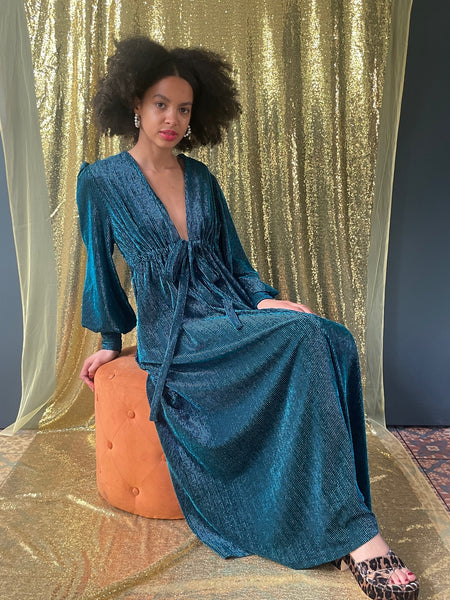 Percy Dress in Blue Glitter - front view reclining