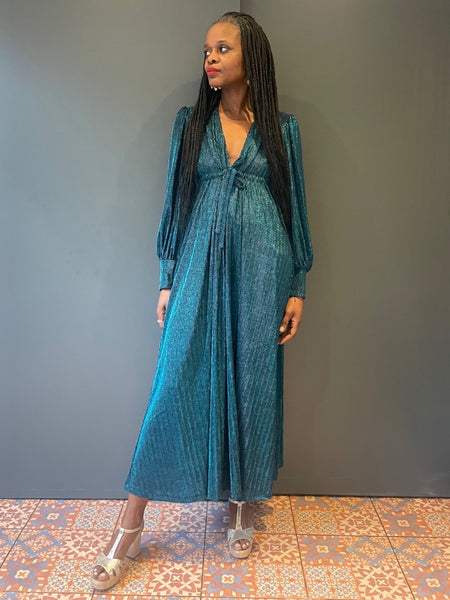 Percy Dress in Blue Lurex - front view 1