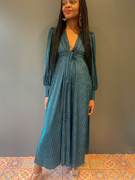 Percy Dress in Blue Lurex - front view 2