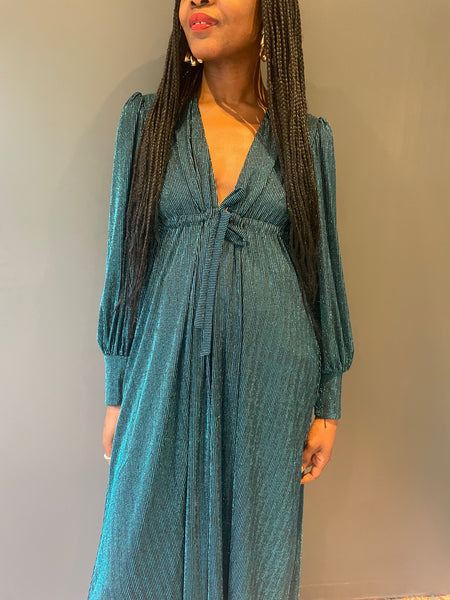 Percy Dress in Blue Lurex - front view close up
