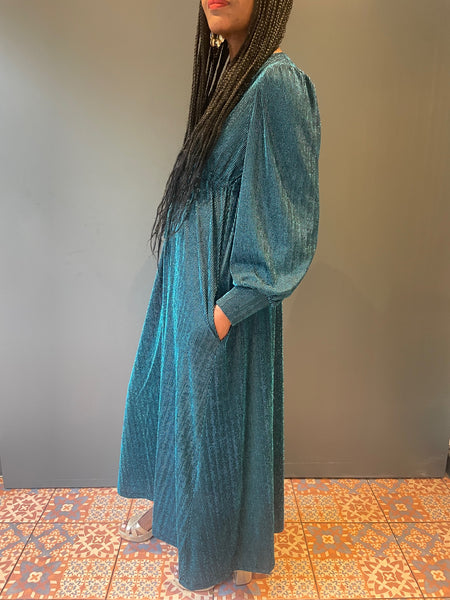 Percy Dress in Blue Lurex - side view
