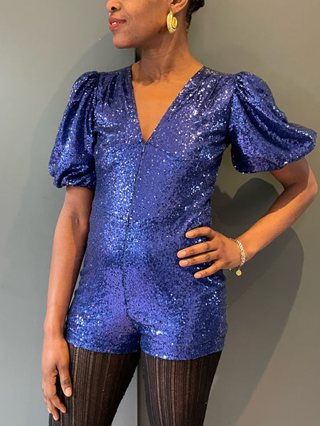 Close up view - Playsuit in Dark Blue Sequin