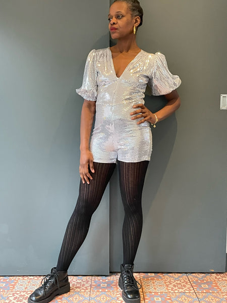 Silver disco playsuit full view