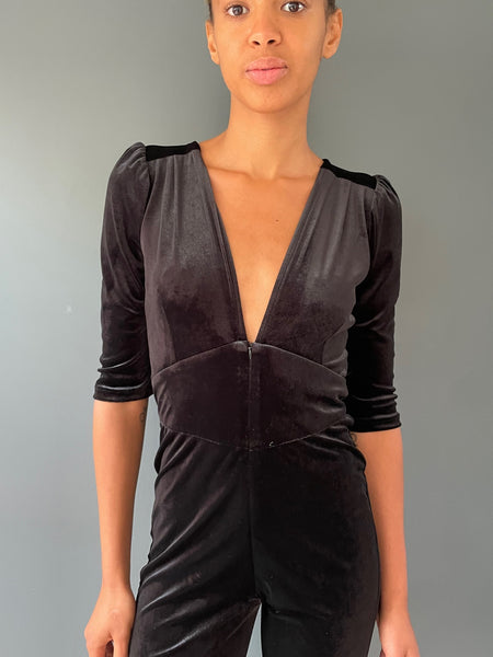 Black Velvet Jumpsuit - front view detail