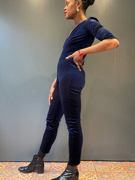 Blue Velvet Jumpsuit -  full side view