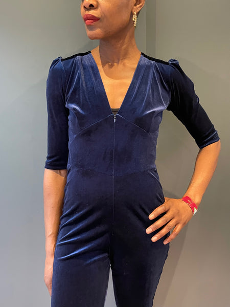 Blue Velvet Jumpsuit - front view
