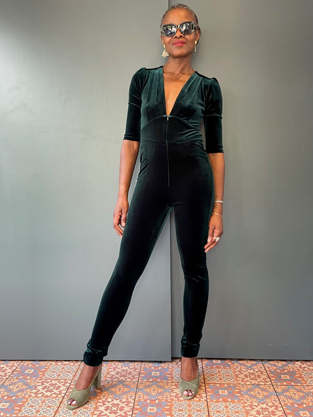 Green Velvet Jumpsuit - full front view