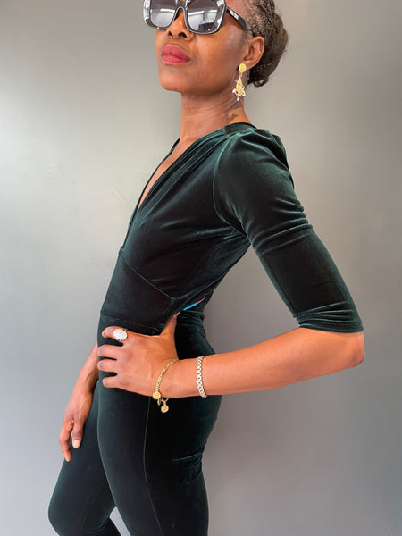 Green Velvet Jumpsuit - side view