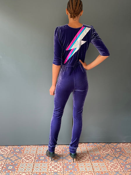 Purple Jumpsuit in purple velvet - David Bowie Zap detail 2