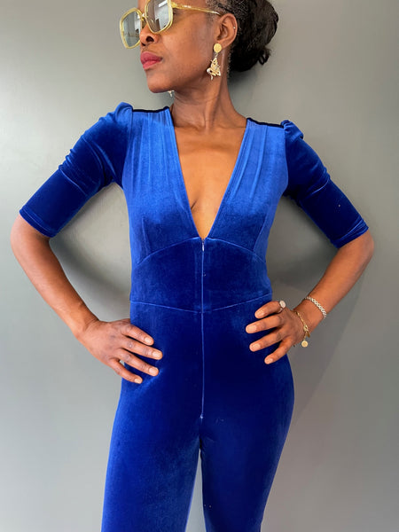 Electric Blue Jumpsuit - front view detail