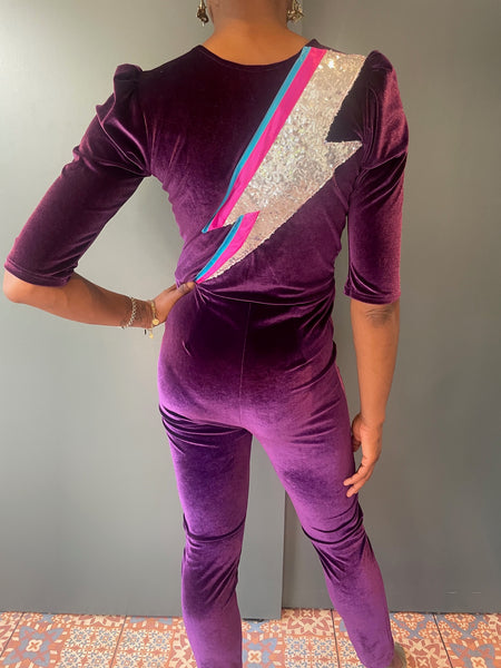 Purple Jumpsuit with Ziggy zap detail - back view close up