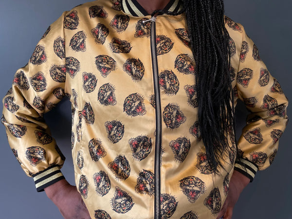 Silk Mix Tiger Print Bomber Jacket