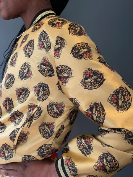 Silk Mix Tiger Print Bomber Jacket