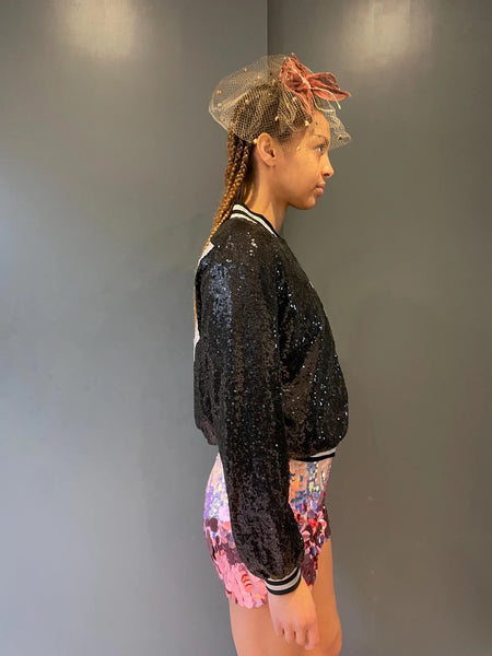 Black Sequin Zappy Bomber Jacket