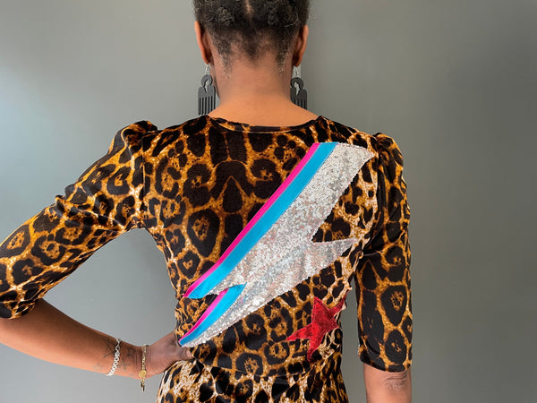 Jumpsuit in Leopard Print - Ziggy Stardust bolt close up