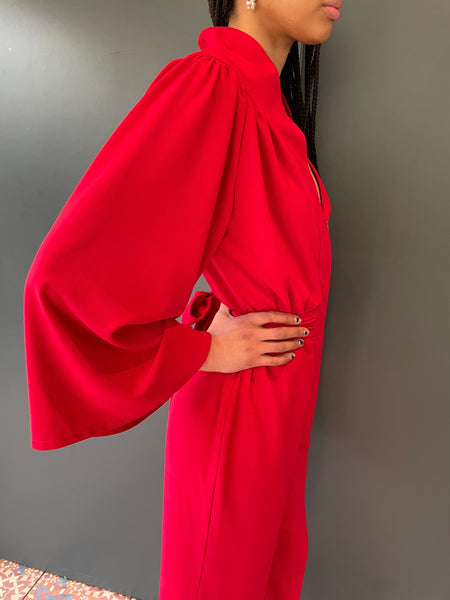 Red Jumpsuit in heavy crepe - side view