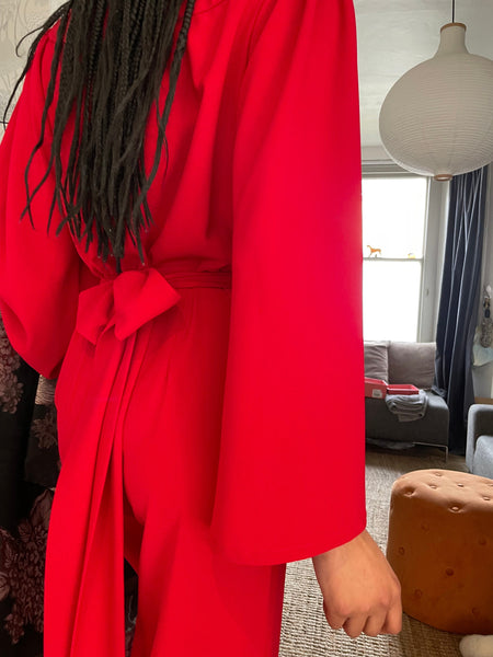 Red Jumpsuit in heavy crepe - back view close up