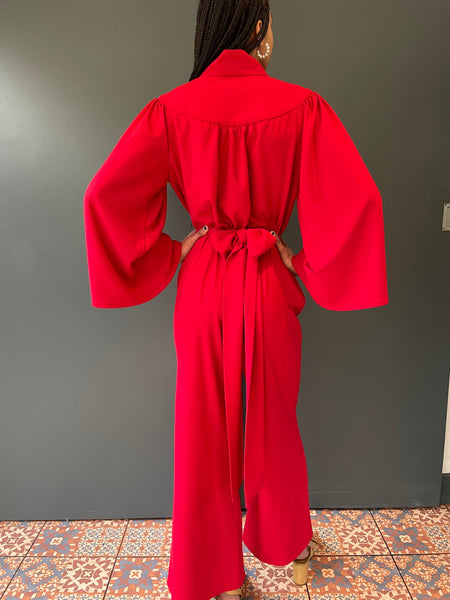Red Jumpsuit in heavy crepe - rear view