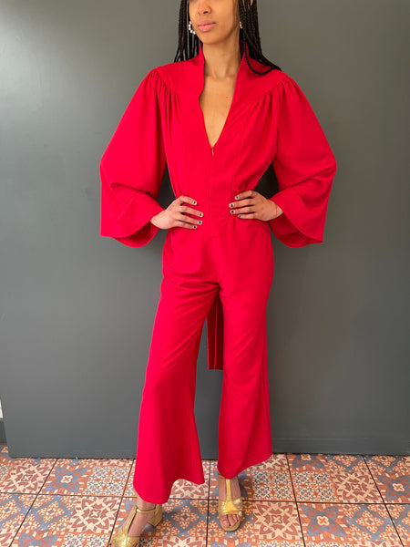 Red Jumpsuit in heavy crepe - full view front