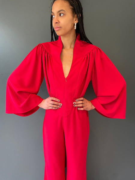 Red Jumpsuit in heavy crepe - front view